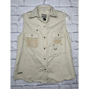 LRL Ralph Lauren khaki casual vest 100% cotton button up size M.